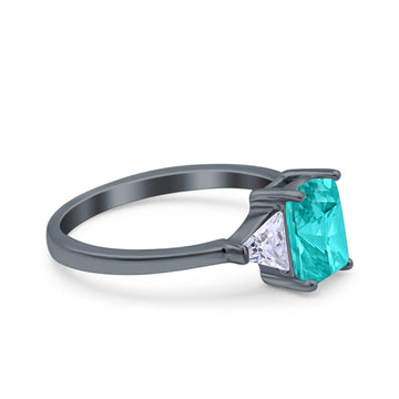 Emerald Cut Art Deco Engagement Ring Black Tone, Simulated Paraiba Tourmaline CZ 925 Sterling Silver